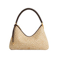 JW PEI woven straw hobo shoulder bag with brown braided handle and gold hardware