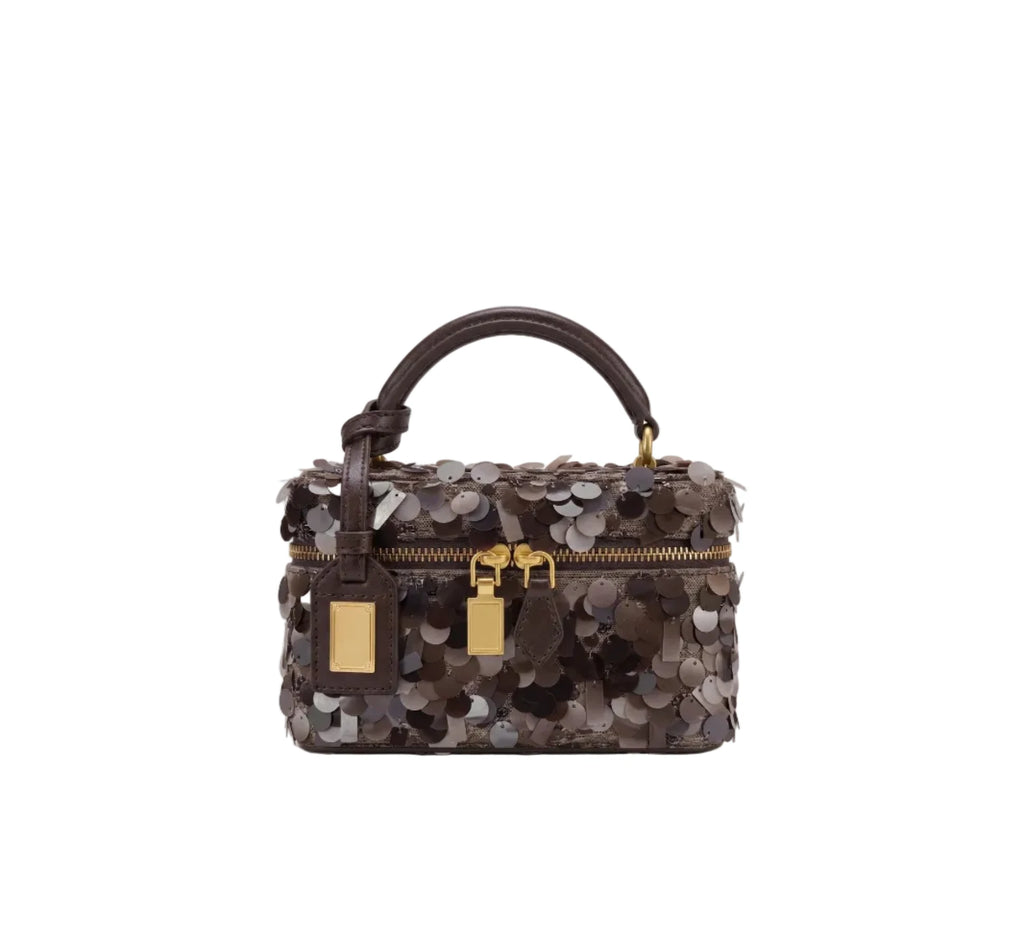 JW PEI brown sequin embellished top-handle evening bag with gold hardware