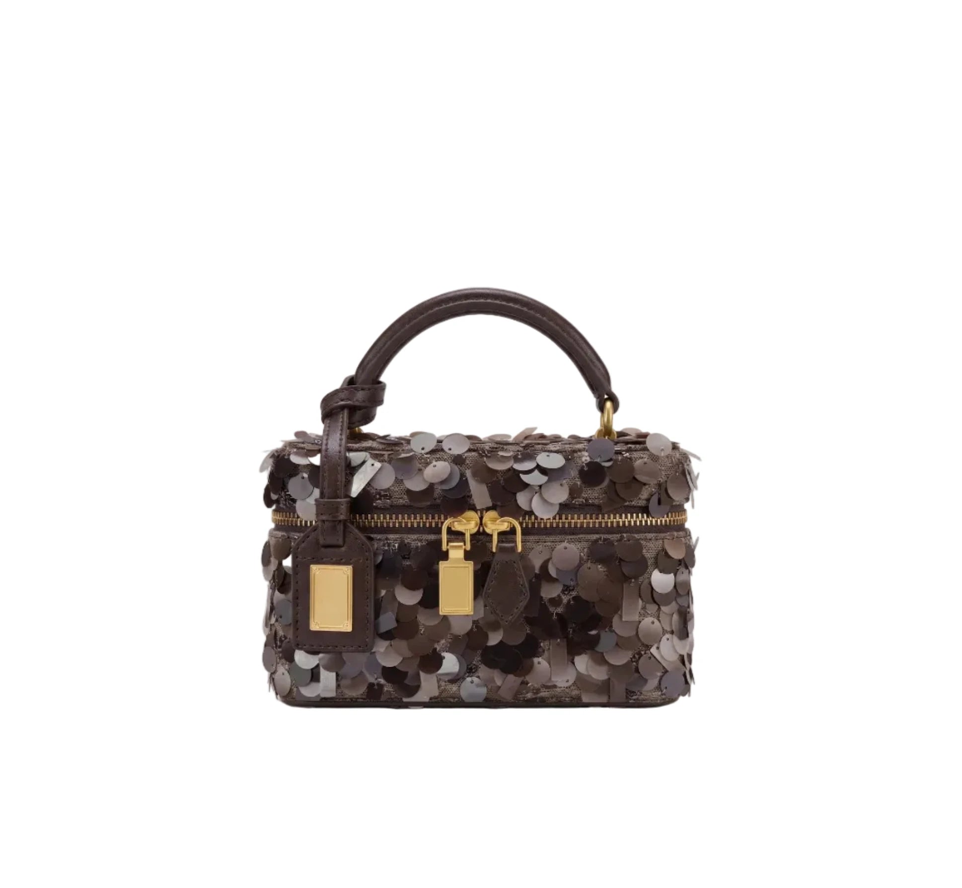 JW PEI brown sequin embellished top-handle evening bag with gold hardware