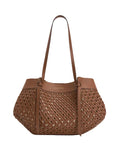 Charles & Keith brown woven tote bag with leather handles