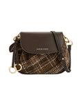 Charles & Keith brown checkered ruched saddle crossbody bag with gold hardware