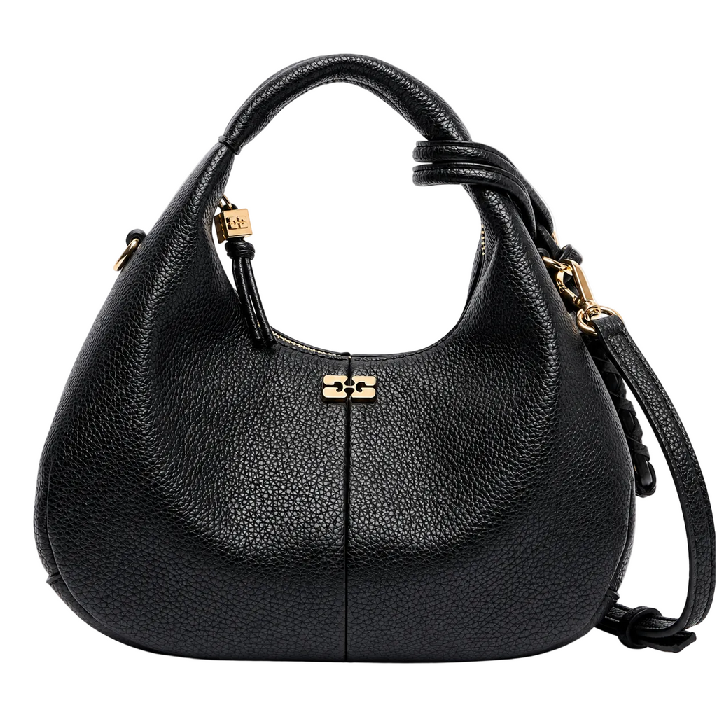 GANNI black hobo handbag with gold logo hardware