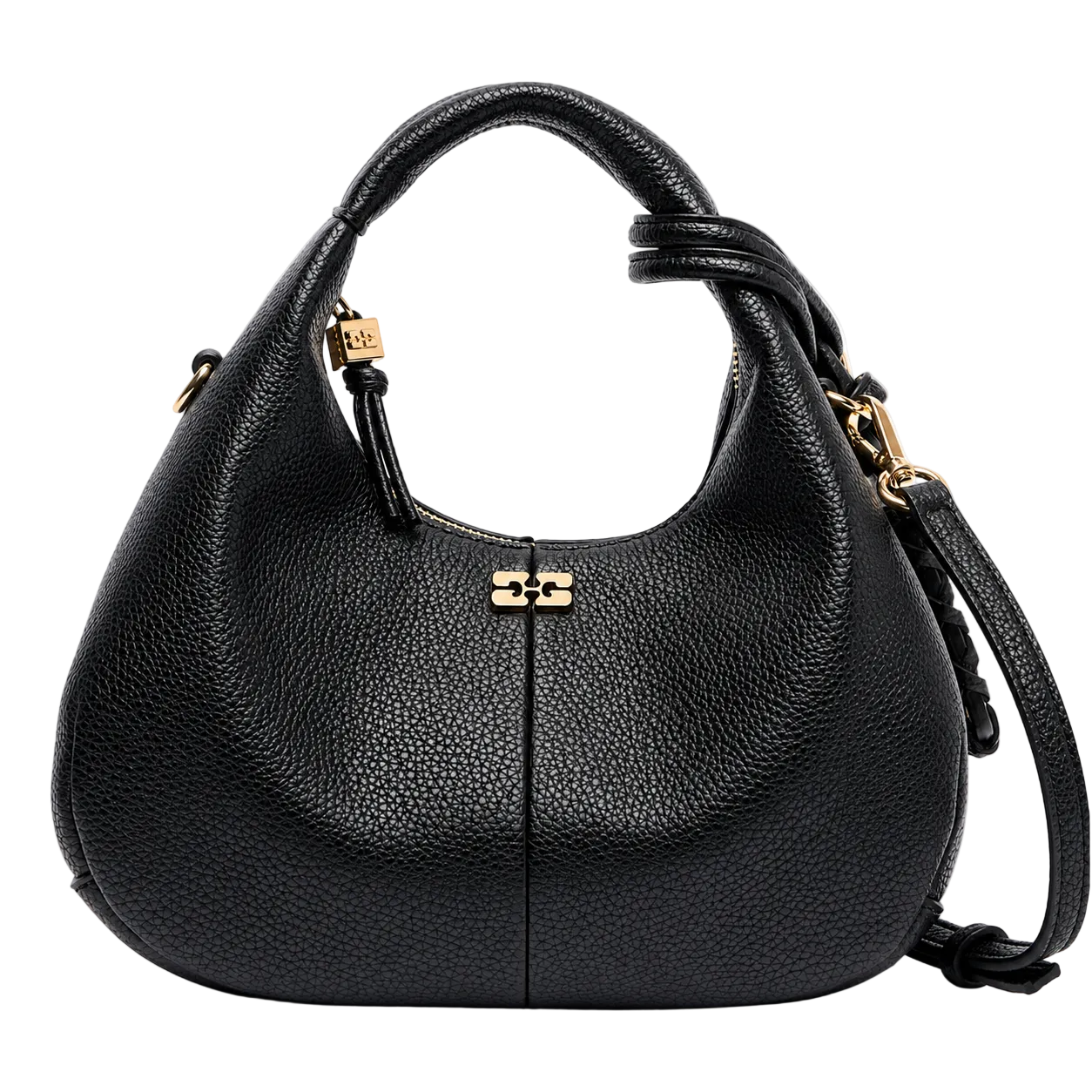 GANNI black hobo handbag with gold logo hardware