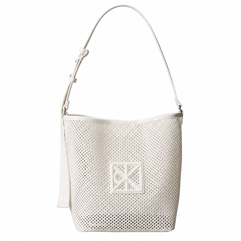 Calvin Klein white woven shoulder bag with logo detail