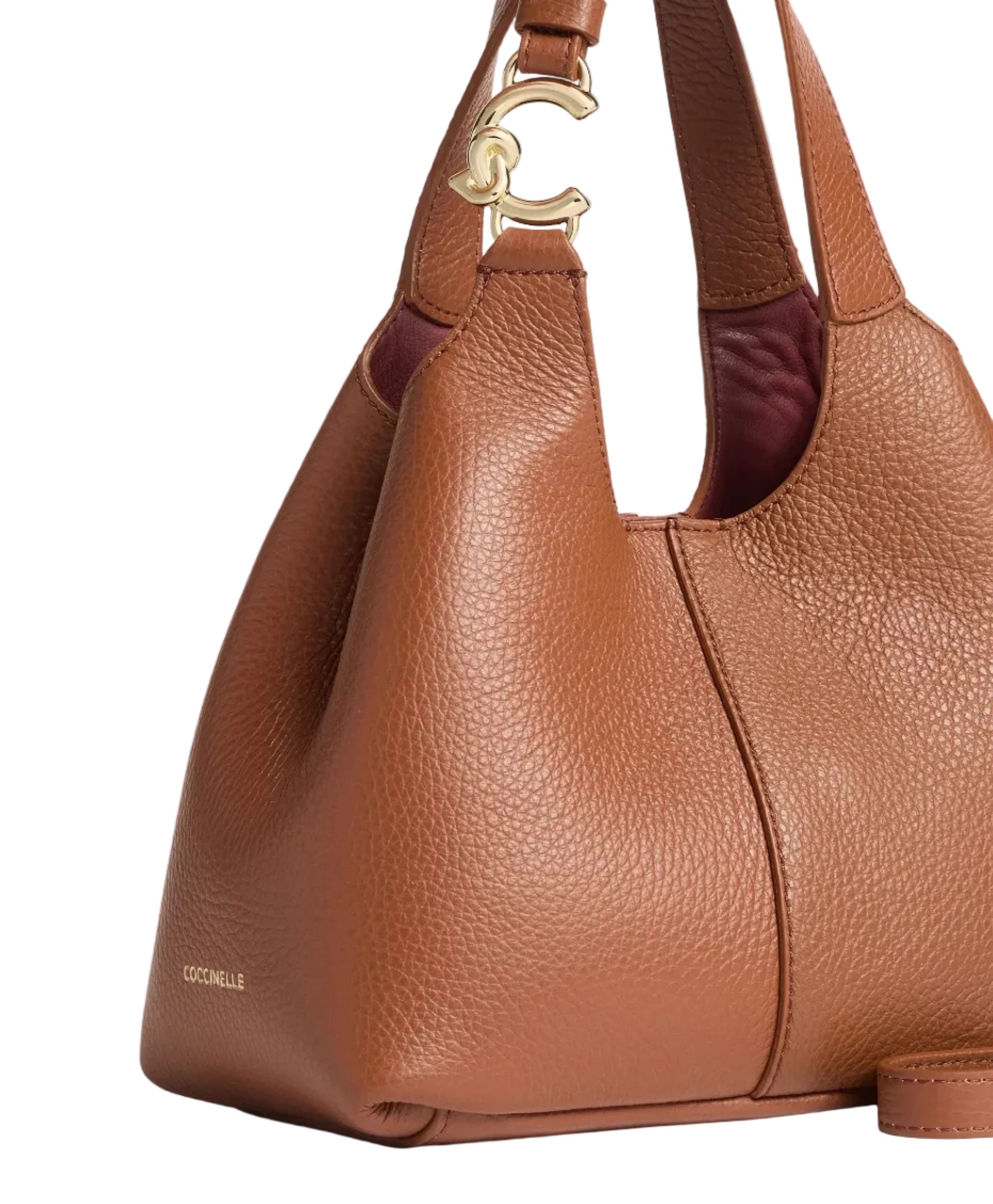 Coccinelle brown leather hobo handbag with gold C hardware