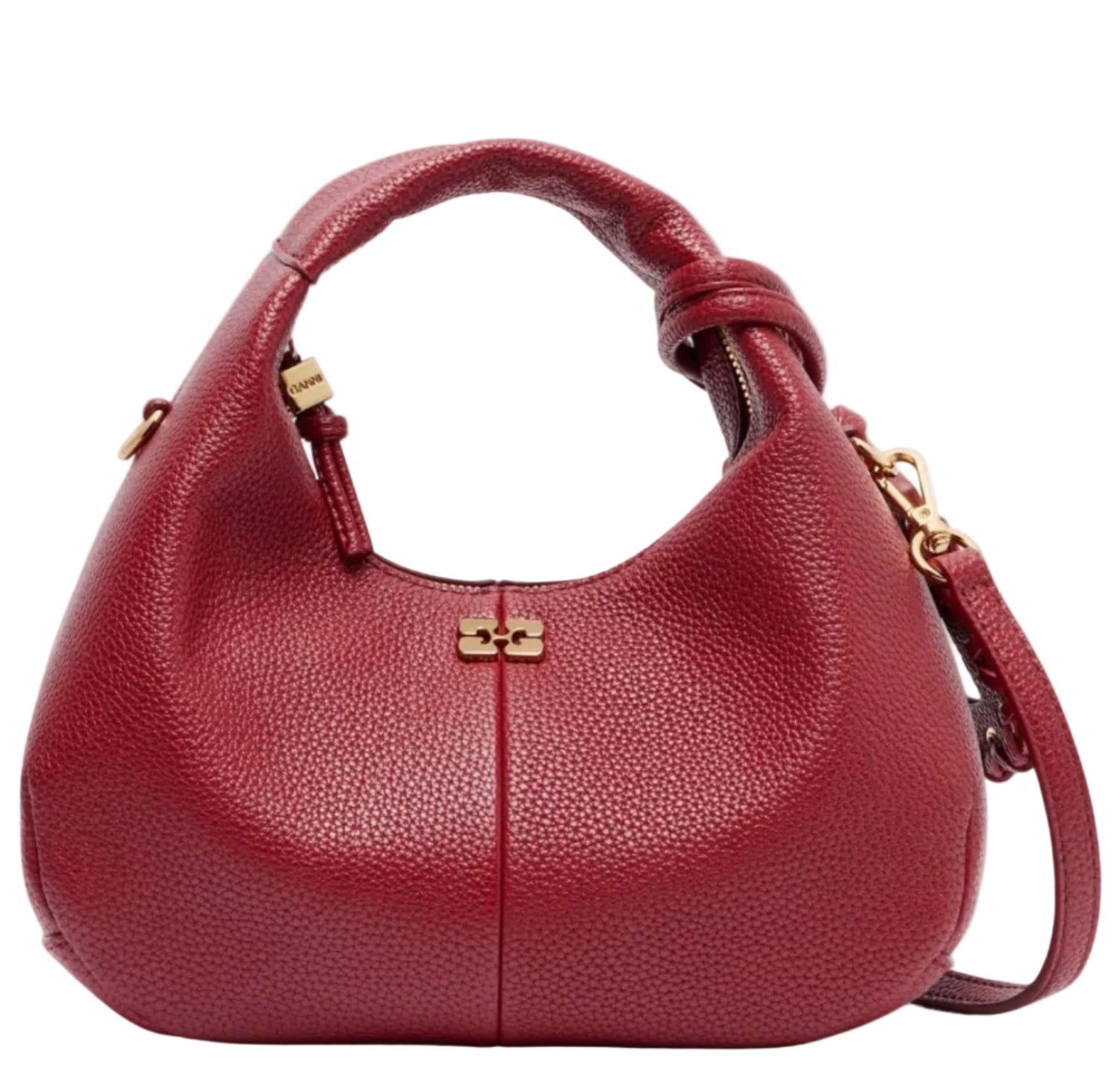 GANNI red hobo handbag with gold logo hardware