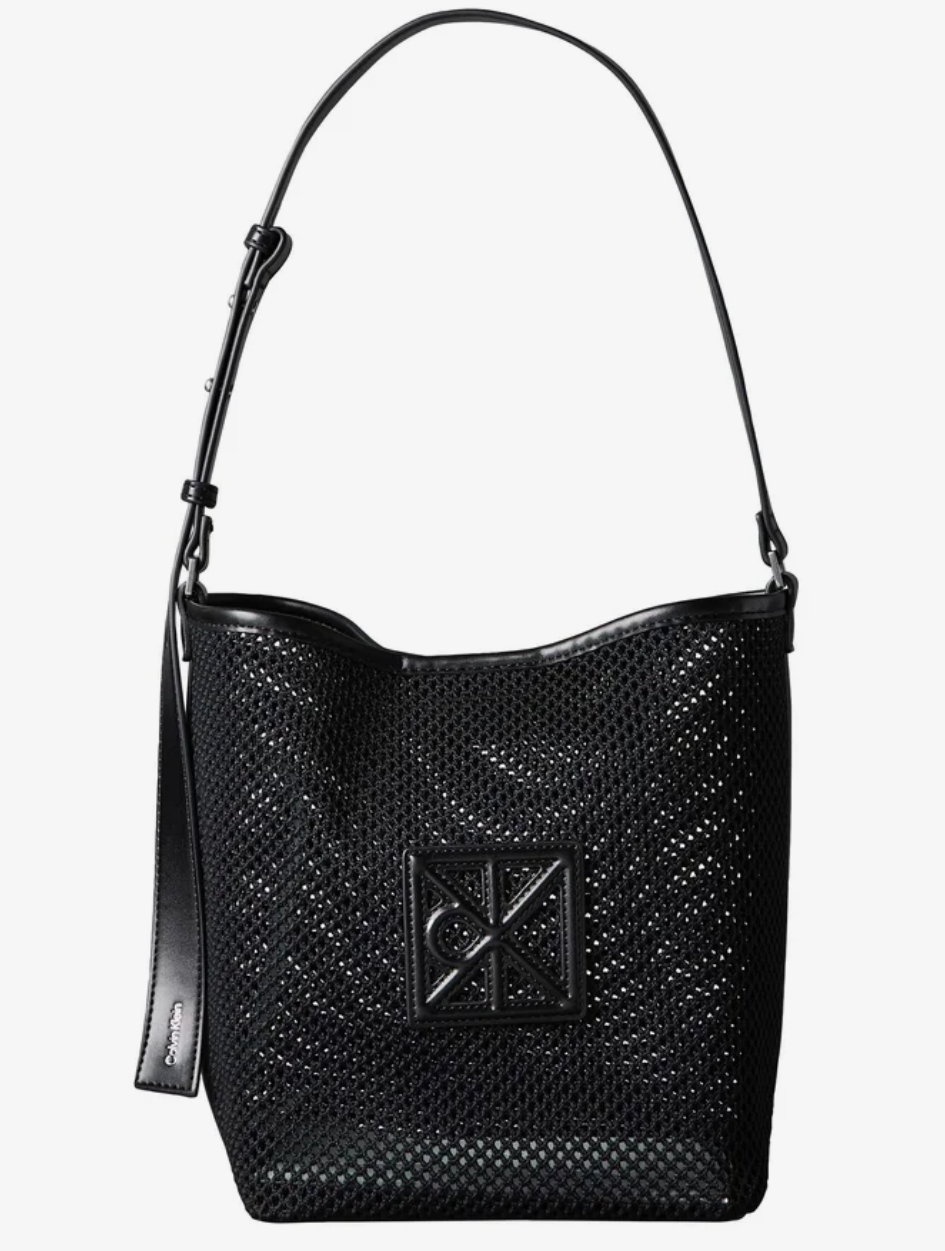 Calvin Klein black woven shoulder bag with logo detail